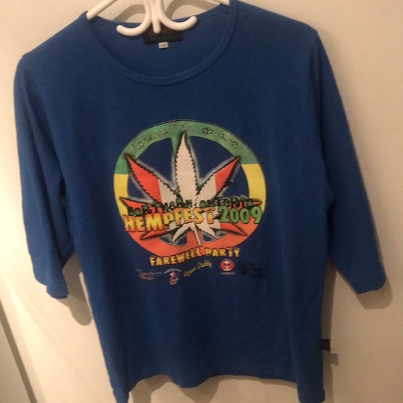 Incredible Hempfest 2009 original Hemp Mid Sleeve blue shirt w/ amazing graphics - Picture 1 of 5